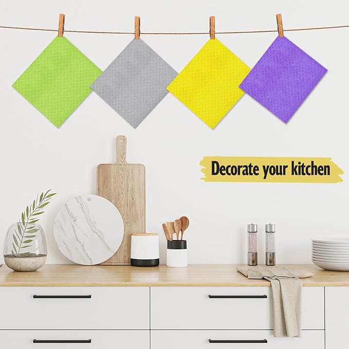 Swedish Dishcloths for Kitchen | 10 Pack Absorbent Cellulose Sponge Cloths Washable | Non-Scratch Reusable Paper Towels Quick Drying Cleaning Rag - Lime Green
