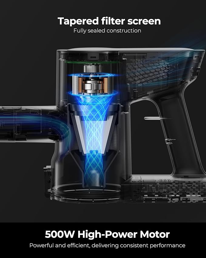 Cordless Vacuum Cleaner, 500W 45KPA 50Mins Stick Vacuum Cleaners for Home with LED Light, Self-Standing, Anti-Tangle Brush & 1.6L Dust Cup, Lightweight Vacuum for Pet Hair, Carpets, Hard Floors