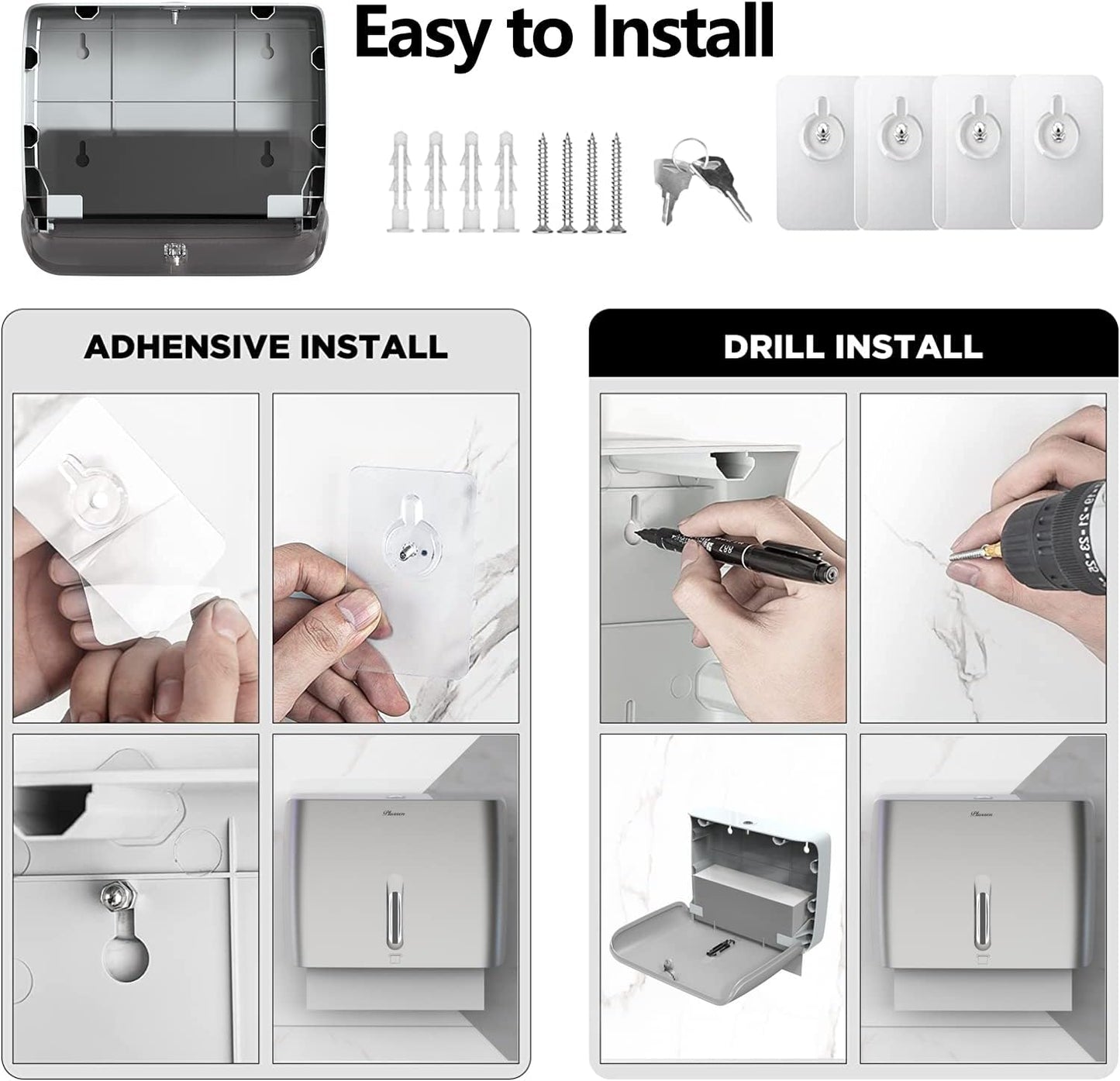 Commercial Paper Towel Dispenser Wall Mount with Key Pack of 2 Plastic 10⅞” Length X 8¼” Height X 3¾” Depth for Restroom