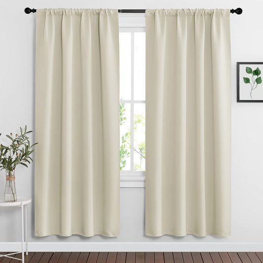 RYB HOME Curtains for Bedroom 72 inches Long, Blackout Thermal Insulating Window Treatment Drapes for Living Room Bathroom Basement Laundry Classroom, W 34 x L 72, Beige, 2 Panels