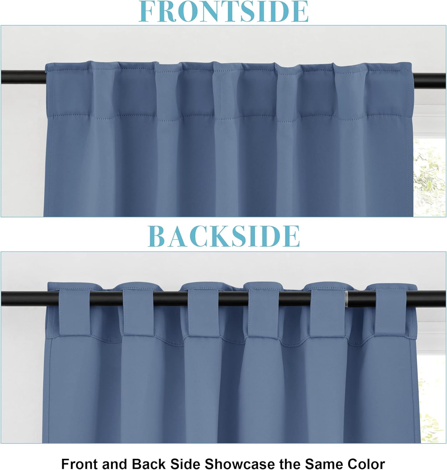 RYB HOME Kitchen Window Curtains - Blackout Privacy Half Window Curtains for Bedroom Bathroom Dining Living Room Cafe Office Short Tiers Drapes, W 34 x L 36 inches, 2 Panels, Stone Blue
