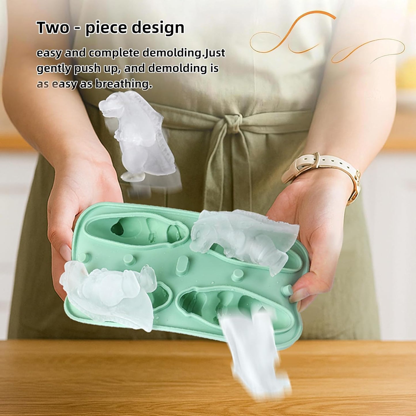 7.48inch Newly Upgraded 4-grid 3D Dinosaur Ice Tray and Covered Silicone Ice Tray, Suitable for Bars, Outdoor and Home Use(1, 3 colors randomly)