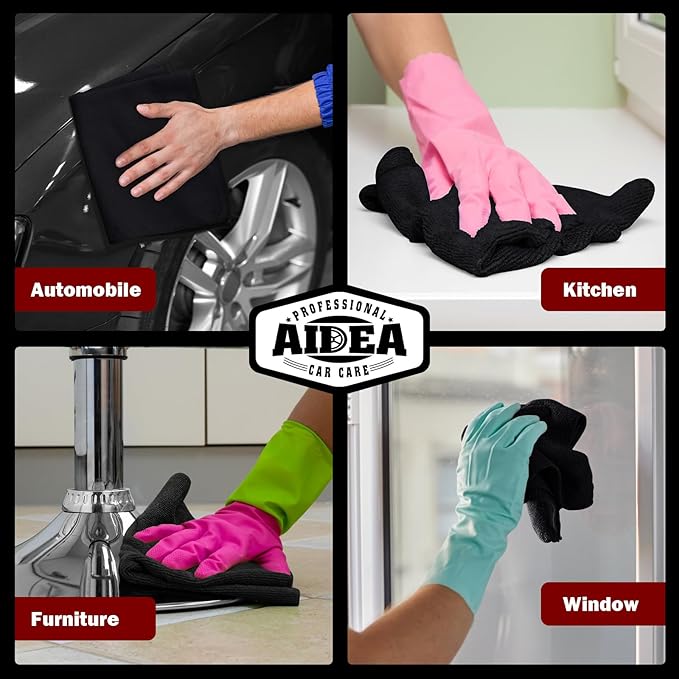 AIDEA Microfiber Cleaning Cloth Black 10PK, Microfiber Towels for Cars, Premium Wash Cloths, Dusting Cloth Lint Free Cleaning Rags for SUVs, House, Kitchen, Window, Cleaning Supplies12×12" (Pack of 2)