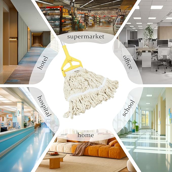 Heavy Duty Wet Industrial Cleaning Mop Head – Mop Head Replacement Perfect Cotton Washable Mop Head Replacement for Commercial & Home Cleaning（White）