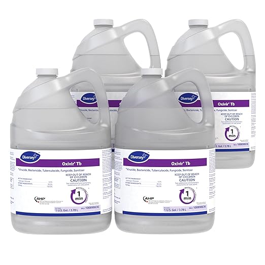 Oxivir Diversey 100898636 Tb One-Step Liquid Disinfectant Cleaner, Hospital Grade Accelerated Hydrogen Peroxide AHP, No Fragrance Added, Ready-to-Use, 1-Gallon (Pack of 4)