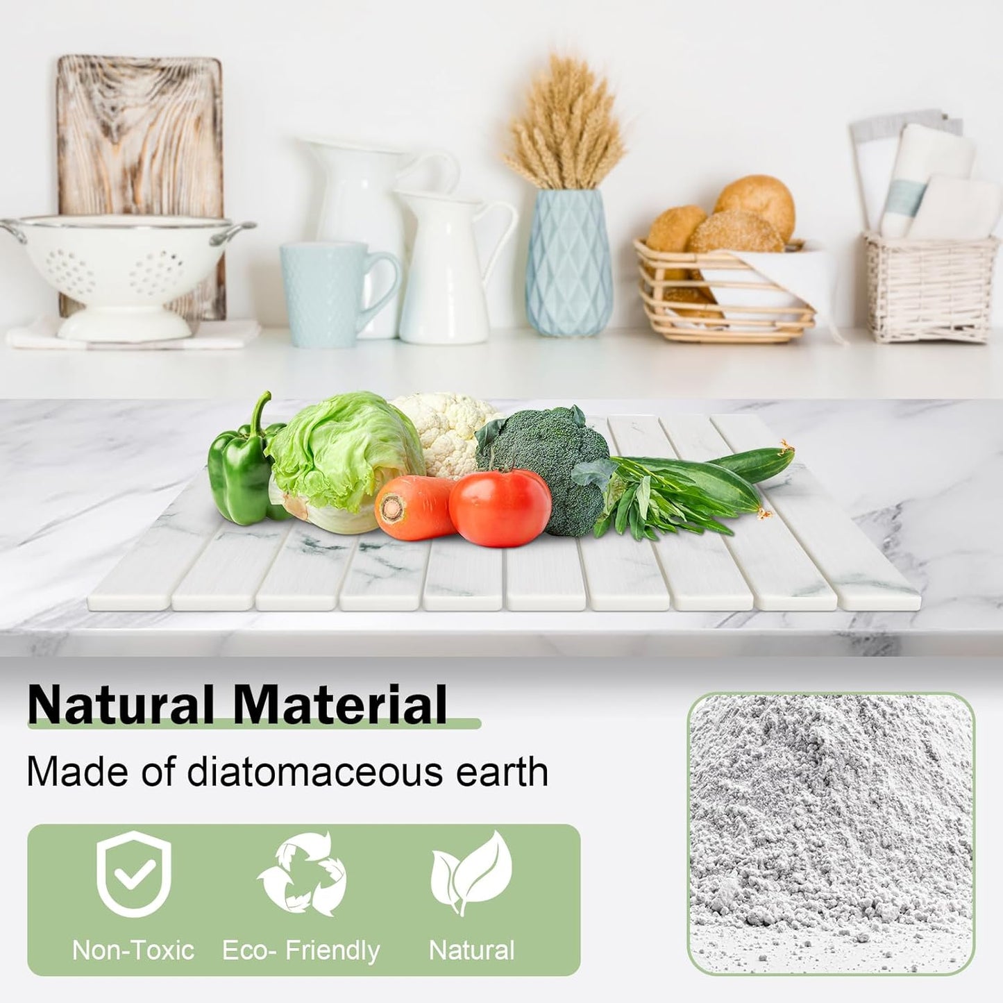 Stone Dish Drying Mat for Kitchen Counter,24"(L)×16"(W) Collapsible Fast-Drying Diatomaceous Earth Mats with Towel Sanding Tool,Versatile Stone Drying Mats for Cups Dishes Bottles