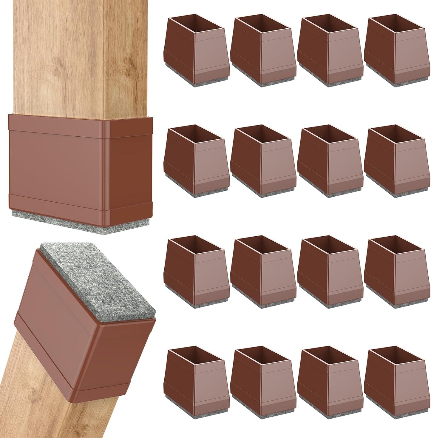 Rectangle Chair Leg Protectors for Hardwood Floors,16 PCS Silicone Covers to Protect Wood Tile Floors Felt Pads Furniture Leg Caps Reduce Noise. Easy to Move.(Brown,0.5 x 2 Inch,Rectangle)