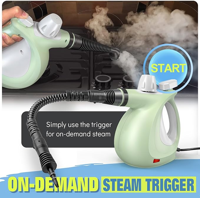 1200W Handheld Steam Cleaner for Home, Powerful Natural Multi‑Surface Steam Cleaner with 11 Accessories, 11.8oz Pressurized Steamer for Deep Cleaning Tile, Grout, Showers, Bathrooms, Kitchens & Car