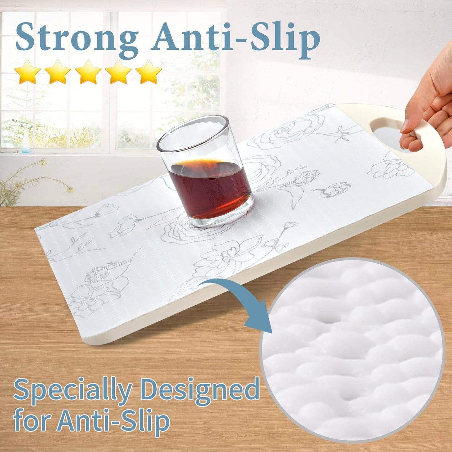 Shelf Liners for Kitchen Cabinets 23.6in x 30FT Non Adhesive Drawer Liner Sliver Floral Thickened Shelf Liner Paper Strong Non-Slip Easy to Clean for Tool Box Refrigerator with Knife and Tape Measure