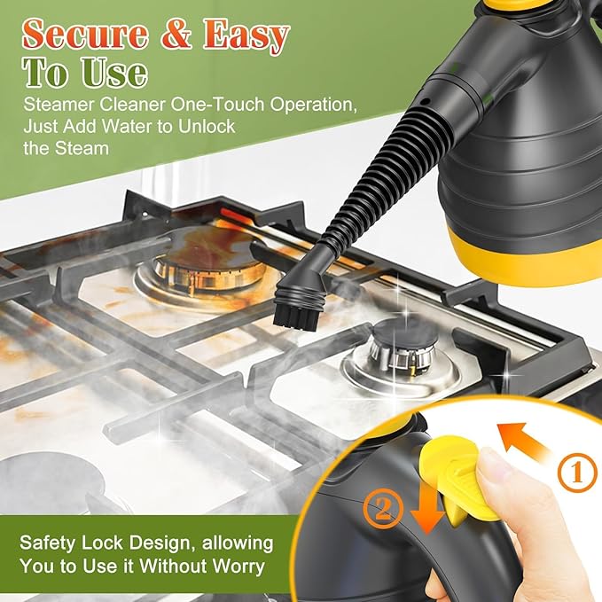 Handheld Steam Cleaner - 275°F High-Temp Fast Heating Multi-Surface Steamer for Cleaning, 100% Chemical-Free Pet Safe Portable Steam Cleaner for Home/Bath/Window/Car Detailing/Upholstery/Couch/Grout