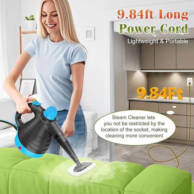 Deep Clean Steam Cleaner, Fast Heating Efficient Cleaning Multi-Purpose Handheld Steamer for Cleaning, Pressurized Multi-Surface Steam Cleaner for Home, Car, Upholstery, Floor, Grout, Couch and Grease