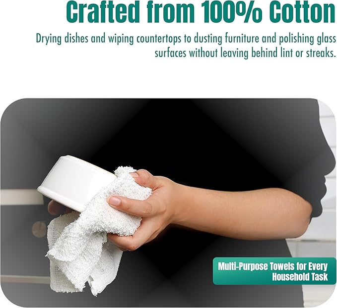 ZUPERIA Terry Towels Pack of 24 (14" X 17" Inches) 100% Cotton Terry Barmop Towels - Absorbent & Durable Bar Rags, Multipurpose Cleaning Rags for Home, Automotive & Garage Cleaning Supplies (White)