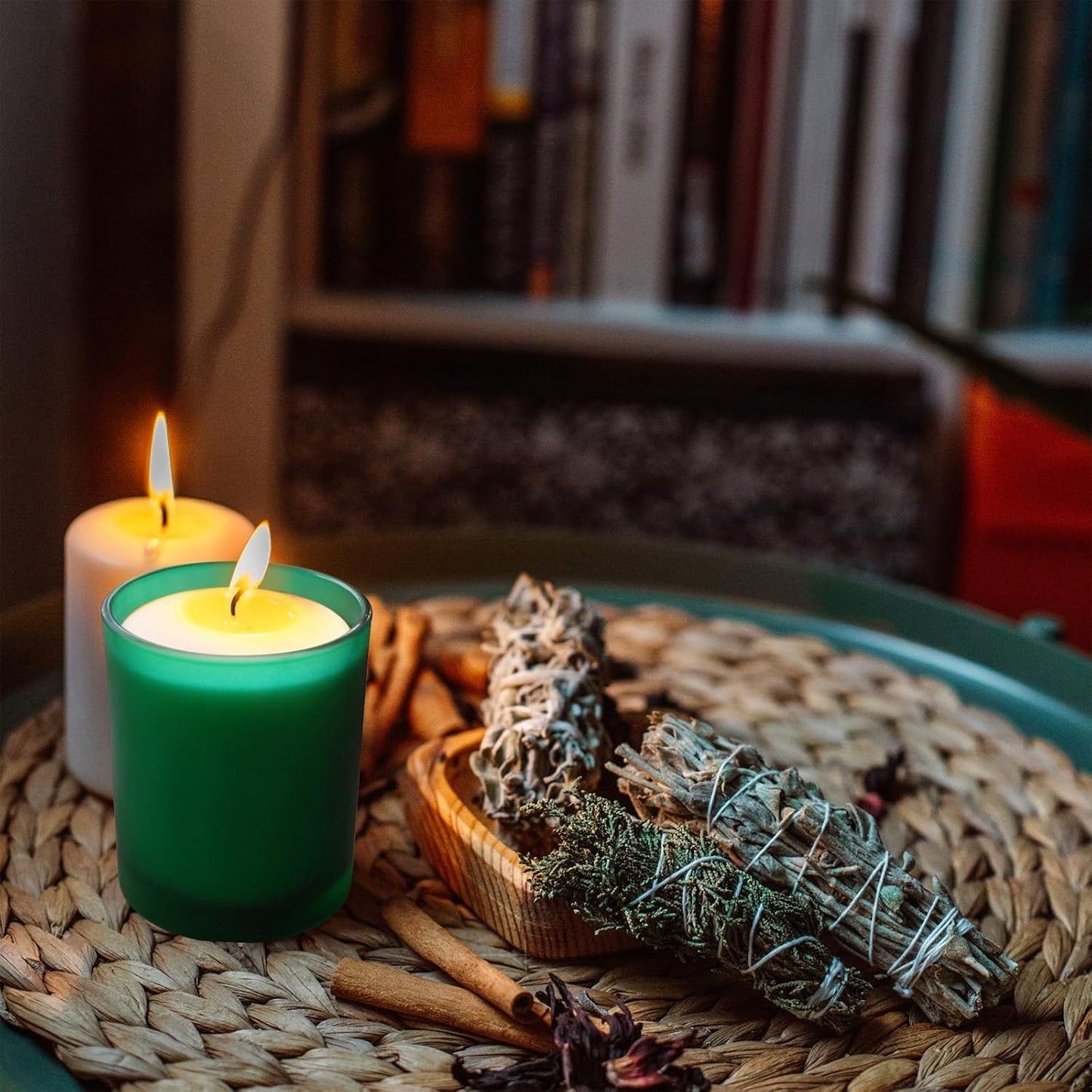 12 OZ Thick Candle Jars for Making Candles 12 Pcs, Empty Jars with Wood Lids for Spice Jars, Sample Container, Frosted Green