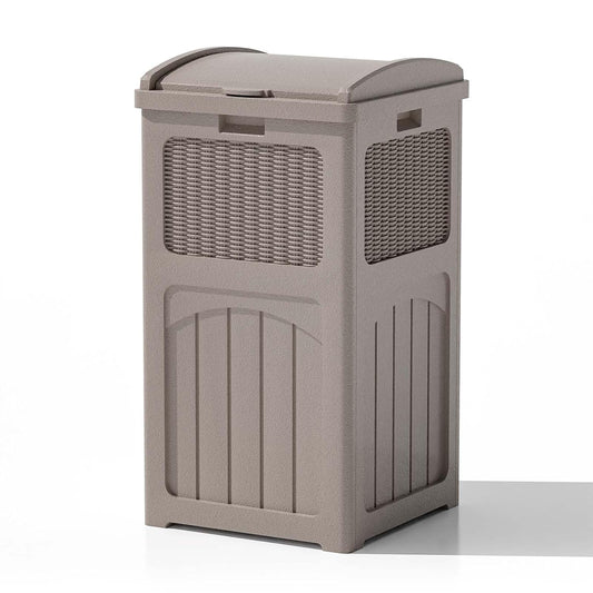 Patiowell 36 Gallon Outdoor Trash Can, Resin Outdoor Garbage Can with Lid for Patio, Backyard, Deck, Light Brown