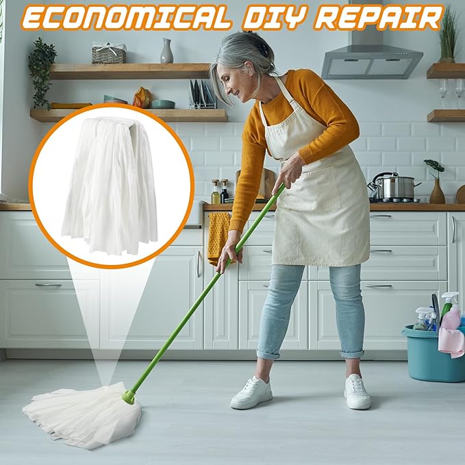12 Pcs Disposable Mop Head Replacement Bulk 1.25'' Universal Headband Non Woven Commercial Mop Head Replacement Cut End Looped Open Dust Clamp Mop Head for Floor Cleaning Wet Home Industrial