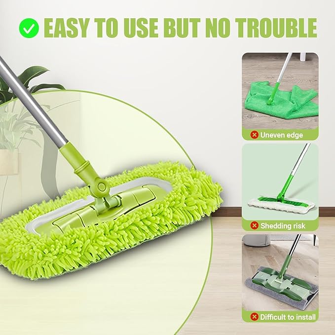 6 Pack Reusable Mop Pads Refill Compatible with Swiffer Sweeper Mop, Microfiber Wet Mopping Cloths for Floor Cleaning, Ideal for Home Cleaning Washable Floor (Green-6 Pack)