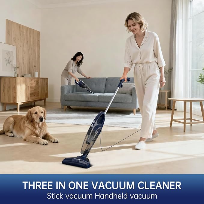 Corded Vacuum Cleaner, 14KPa Powerful Suction with 600W Motor, Lightweight Stick Vacuum Cleaner, Converts to Handheld with Washable Filter, Handheld Vacuum for Home, Pet Hair, Carpet, Hard Floors, Car