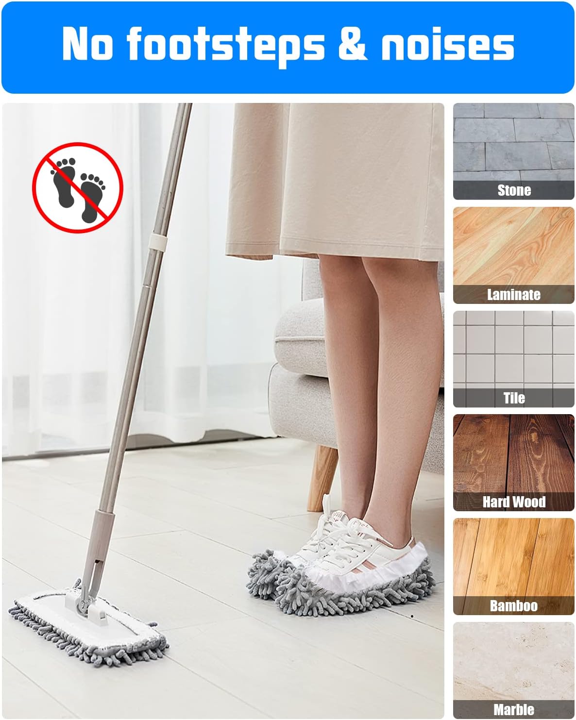 8 Pcs Mop Slippers Socks Floor Cleaning,Microfiber Shoe Covers dust Washable Reusable for Woman Man House Kitchen (Grey)