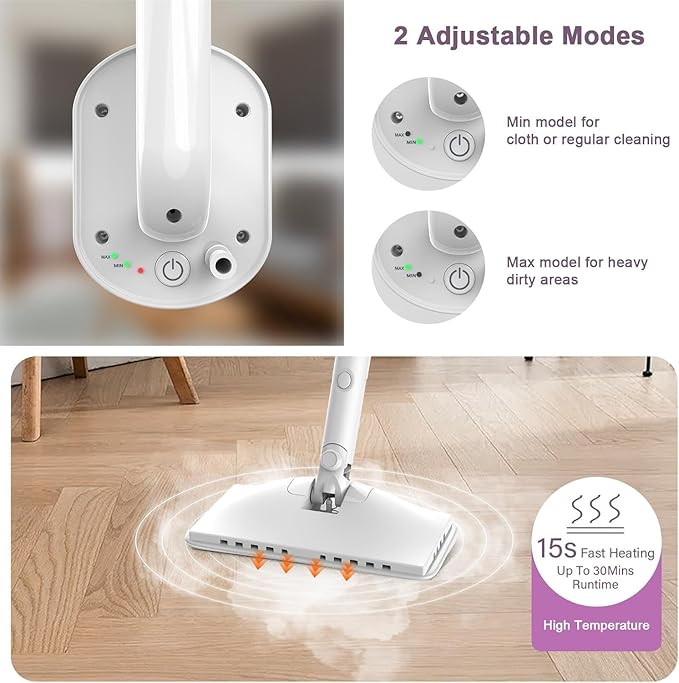 7-in-1 Steam Mop, 1200W Rotated Steam Cleaner for Home, 2 Modes, 400ML Removable Tank, 23FT Power Cord, 2 Pads, Multi-Surface Steamer for Hard Floor, Laminate Floor, Tiles Cleaning (First Frost)