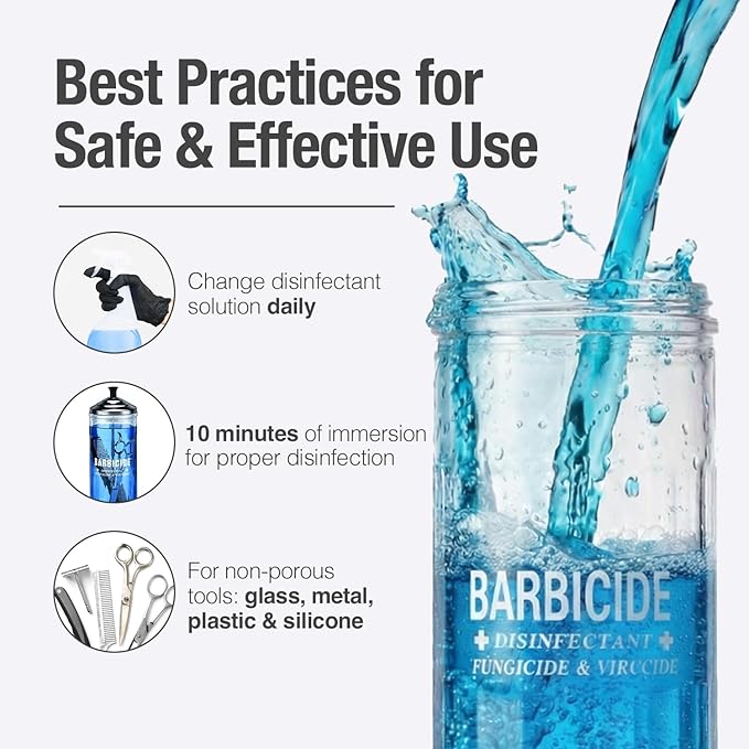 BARBICIDE Disinfectant Jar and Concentrate Starter Set (21 Oz Jar +64 Fl Oz)– Professional Salon, Spa & Barber Tool Sanitizing Kit