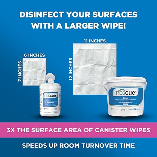 REScue One-Step Disinfectant Cleaner & Deodorizer Wipes for Vet Use – Cleaner for Kennels, Litter Boxes, Vet Offices, Pet Grooming Surfaces – Extra Large, 160-Count Wipes Bucket (1 Pack)
