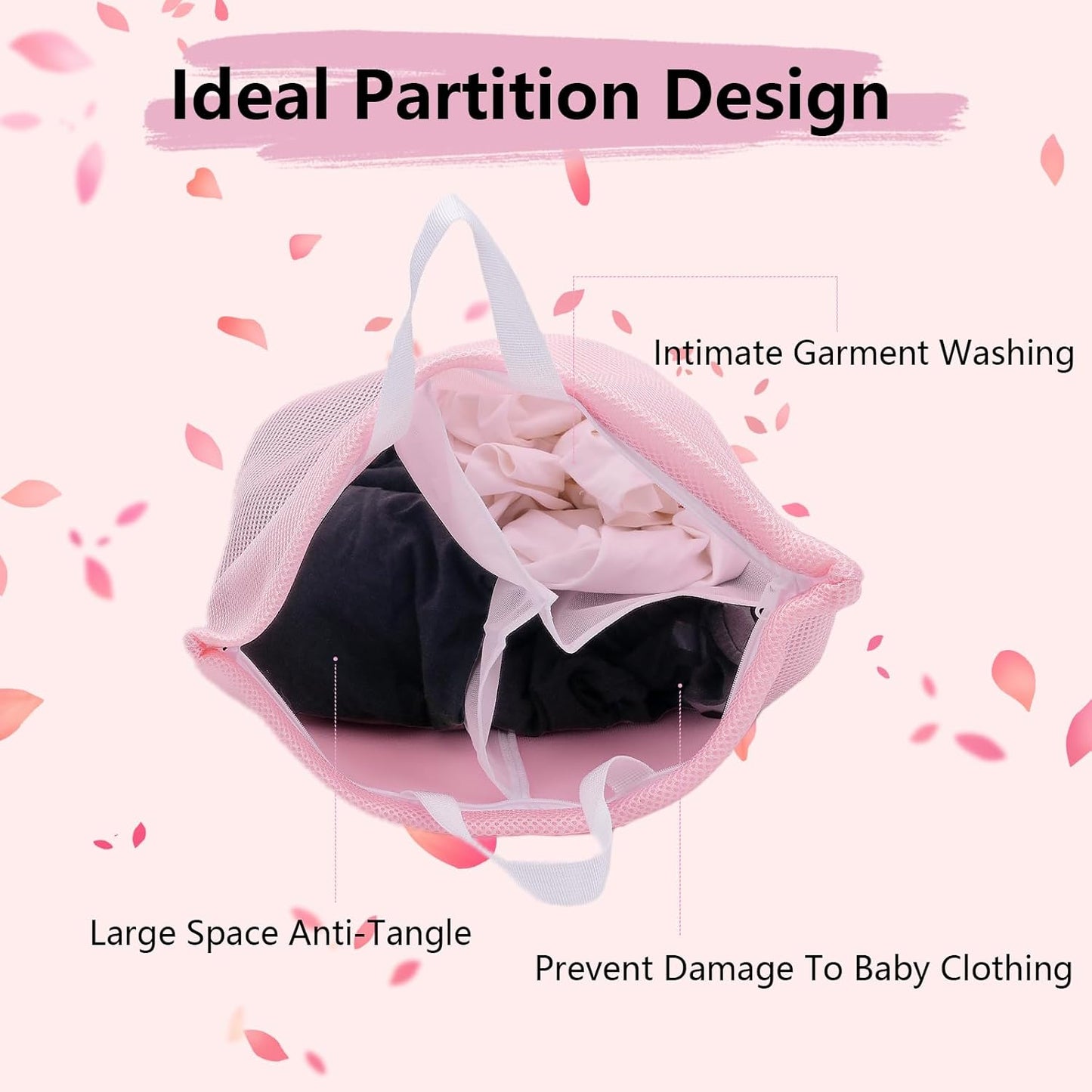 2 Pcs Special Zoning laundry bag for delicates with handles mesh laundry bags washing machine laundry totes travel storage and sorting bag(Pink-Blue)