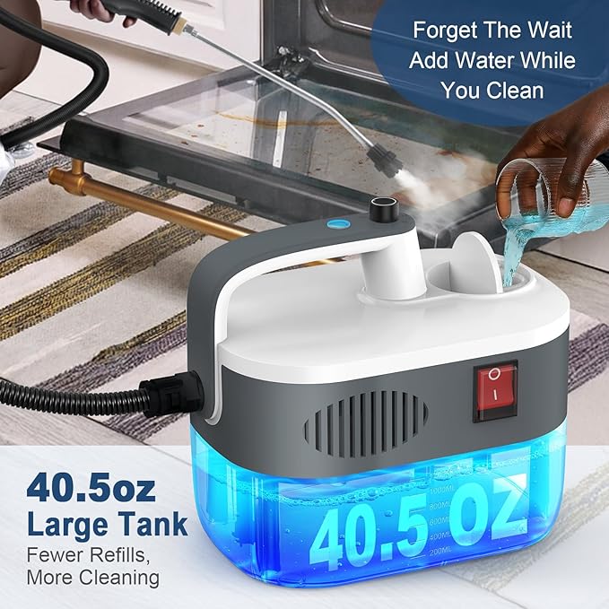 Steam Cleaner, 6-Level Adjustable, 10s Heat-Up, 1200ML Large Tank, 2500W Portable Steamer for Cleaning with Multi-Surface Accessories, Handheld Steam Cleaner for Home & Car, Dirt, Grease, Grout,Tile