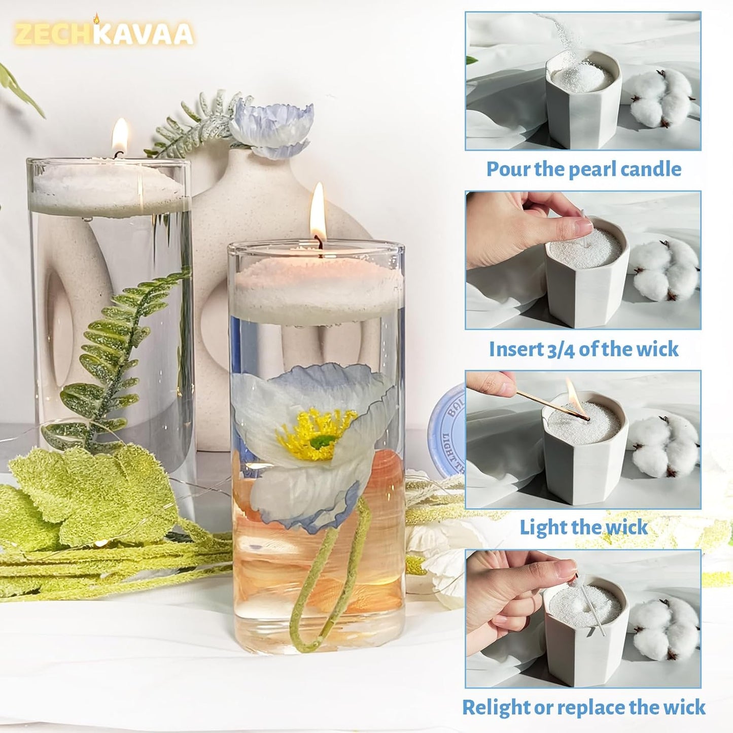 Unscented White Pearled Candle 18oz Luxury Sand Candle Granulated Wax - 30 Cotton Wicks – Wax for Candle Making Decorative Candles Smooth and Clean Burning Lasts up to 120 Hours