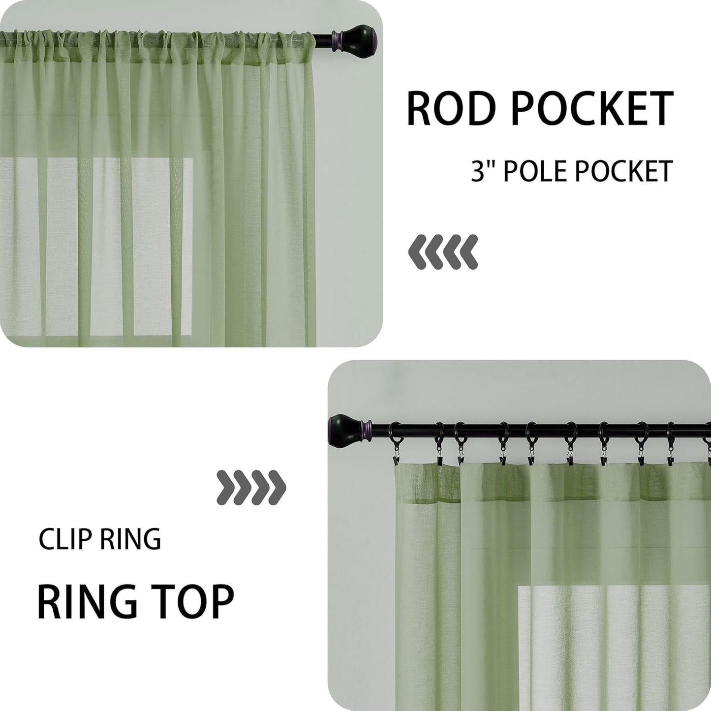 Tollpiz Sheer Door Curtain Closet Linen Textured Curtains Sheer Doorway Light Filtering Voile Patio Door Rod Pocket Curtain French Door, 54 x 72 inches Long, Sage Green, Set of 1 Panel