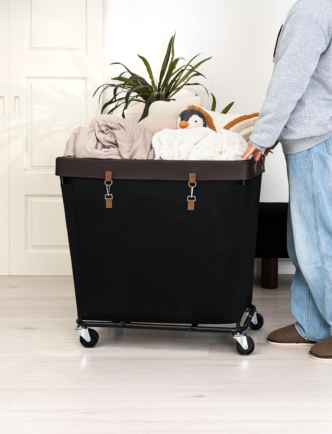 StorageWorks 320L Laundry Basket with Wheels, Extra Large Rolling Hampers for Clothing Organizer, Dirty Clothes Basket for Hote, Home, Closet, Dorm, Black