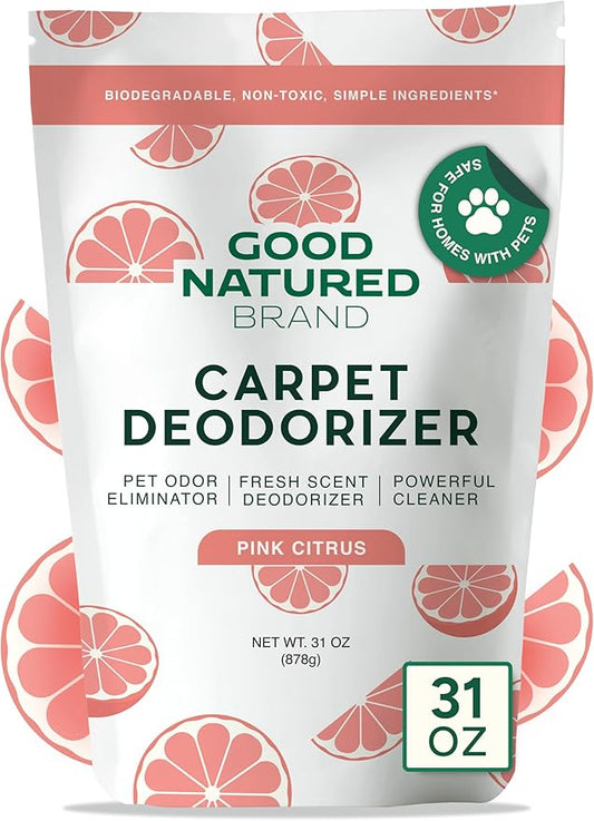 Good Natured Brand | Carpet Deodorizer & Freshener Powder | 31 oz Pet Odor Eliminator for Strong Odor & Pet Urine | Fresh Natural Pink Citrus Scent | Safe for Homes with Pets