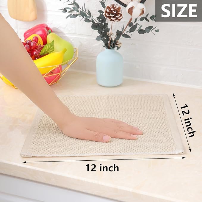Homaxy 100% Cotton Waffle Weave Kitchen Dish Cloths, 7-Pack Ultra Soft Absorbent Dish Towels, Quick Drying Dish Rags, 12 x 12 Inches, Beige