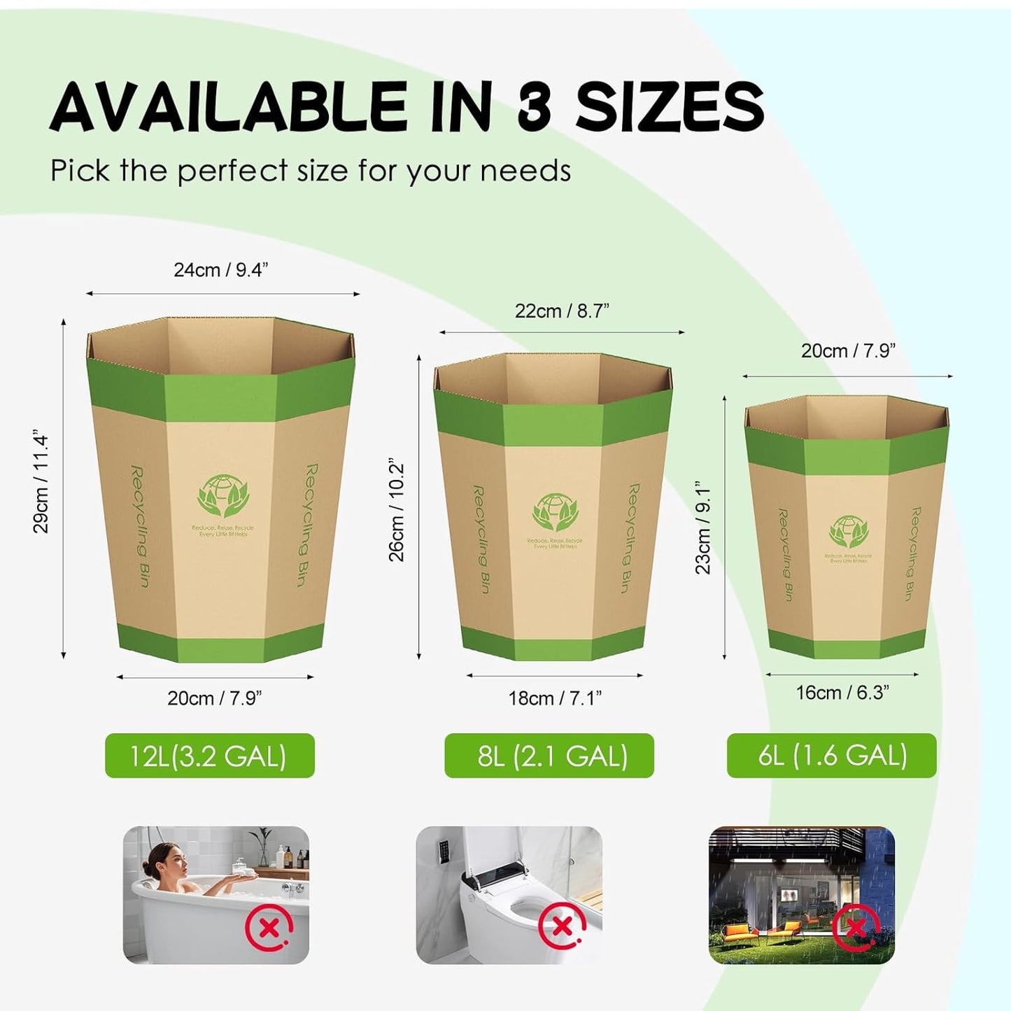 6-Pack Cardboard Trash Can – Foldable, Recyclable, Plastic-Free & Reusable Small Waste Paper Basket - Garbage Bin Perfect for Office, Bedrooms, Home, Events & Outdoor Activities (3.2 Gallon)