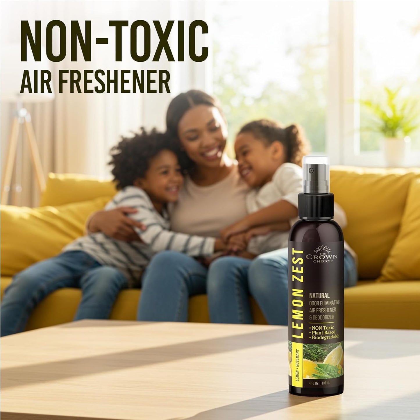 Lemon Zest Natural Air Freshener Spray for Home— Citrus Scent Non-Toxic Odor Eliminator, Long Lasting Freshness — Pet Odor Eliminator, Bathroom Spray, Room Deodorizer—Safe for Kids & Pets - 1PK 4 Oz