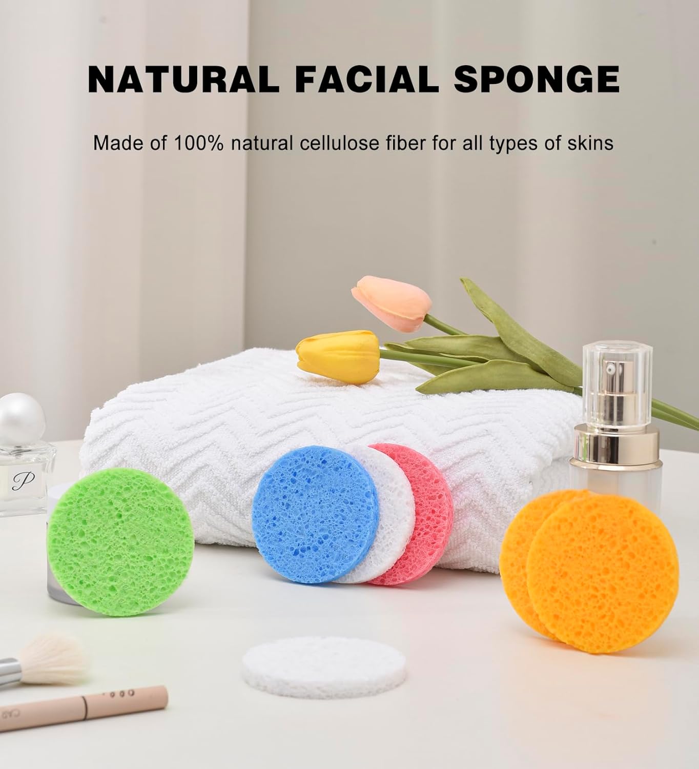 METUUTER 50 PCS Compressed Facial Sponges for Estheticians- 100% Natural Cellulose Face Sponge Spa Sponges for Face Cleansing, Massage, Pore Exfoliating, Mask, Makeup Removal