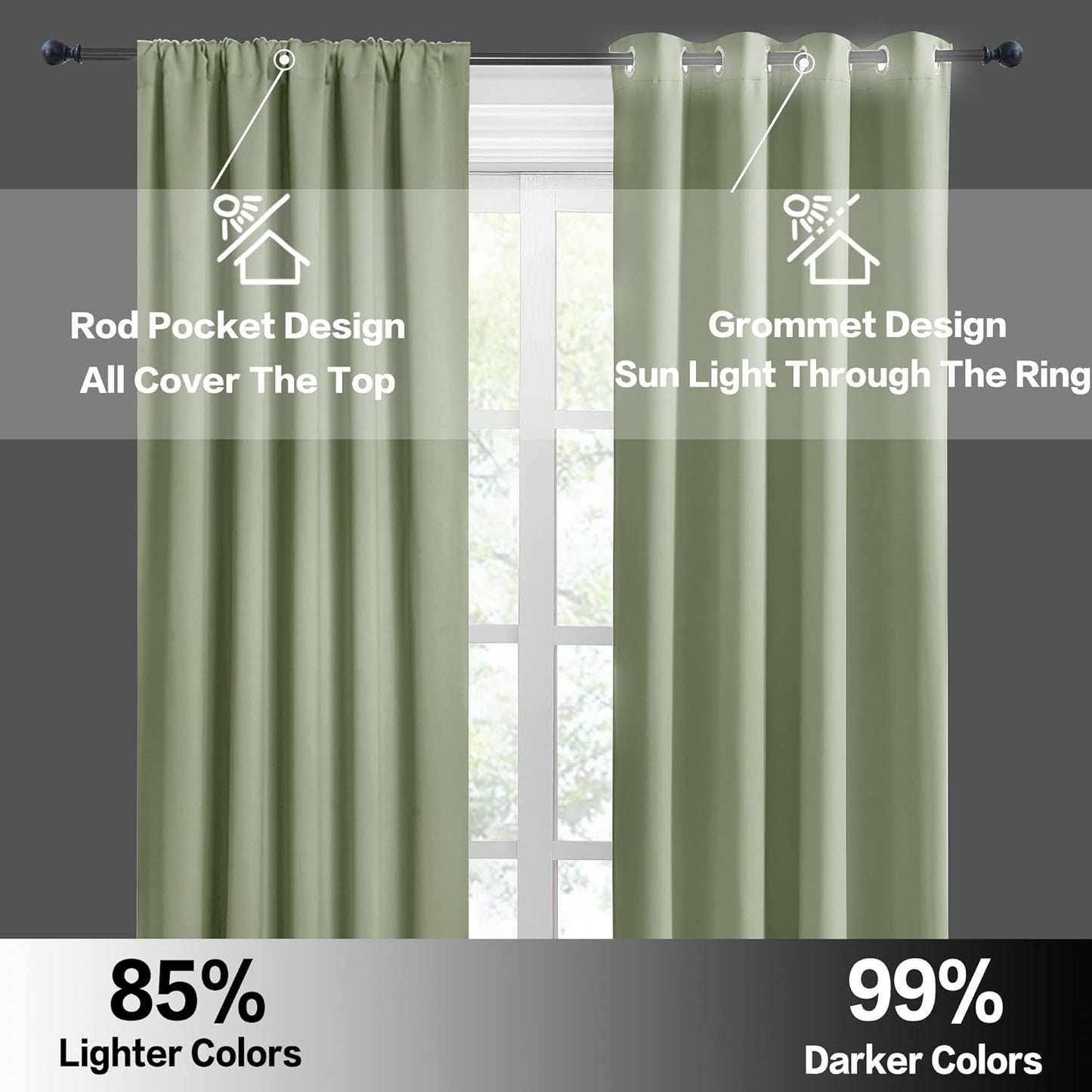 RYB HOME RV Curtains for Camper Windows - Soft Thermal Insulated Small Window Curtain Tiers for Cafe Kitchen Bedroom Basement Glass Door Window, W 42 x L 30 inches, Sage Green, 2 Panels