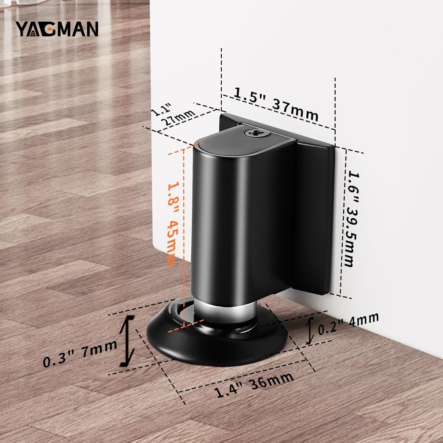 1 Pack Magnetic Door Stoppers Retractable Bottom of Door Holder No Drilling Mount Floor Door Stop with Screws and Adhesive Catch Door Keep Door Open Matte Black MB-1