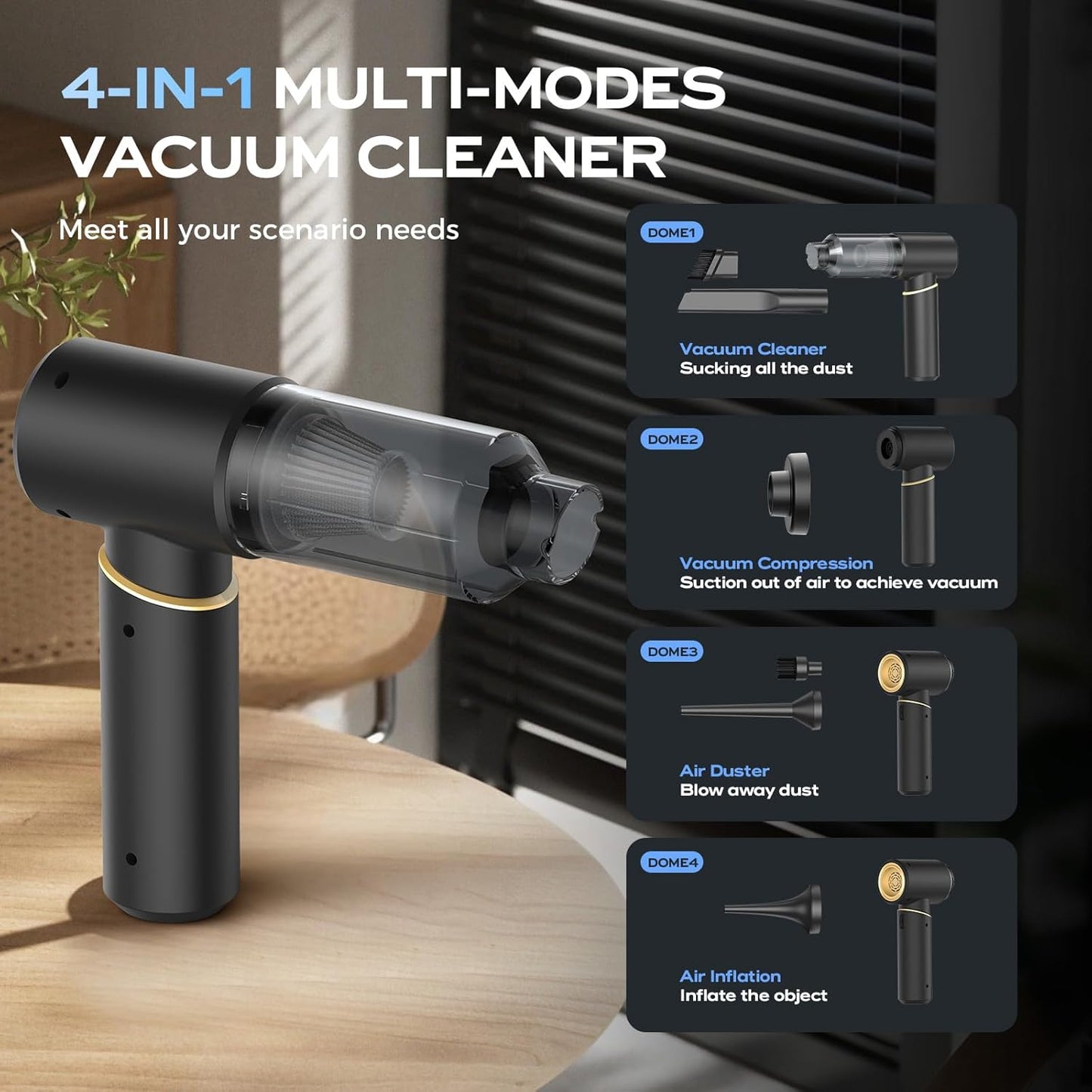 Car Vacuum Portable Cordless, Handheld Vacuum Cordless 15Kpa, Hand Vacuum Ultra-Quiet (75dB), 21min Runtime, Lightweight (1.25 lbs) for Car, Pet Hair, Home