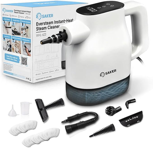 Saker EverSteam Instant-Heat Steam Cleaner for Home,15s Heat-up Handheld Steam Cleaner, Lightweight Portable Continuous Refill Steamer for Deep Cleaning of Floor, Car and Kitchen
