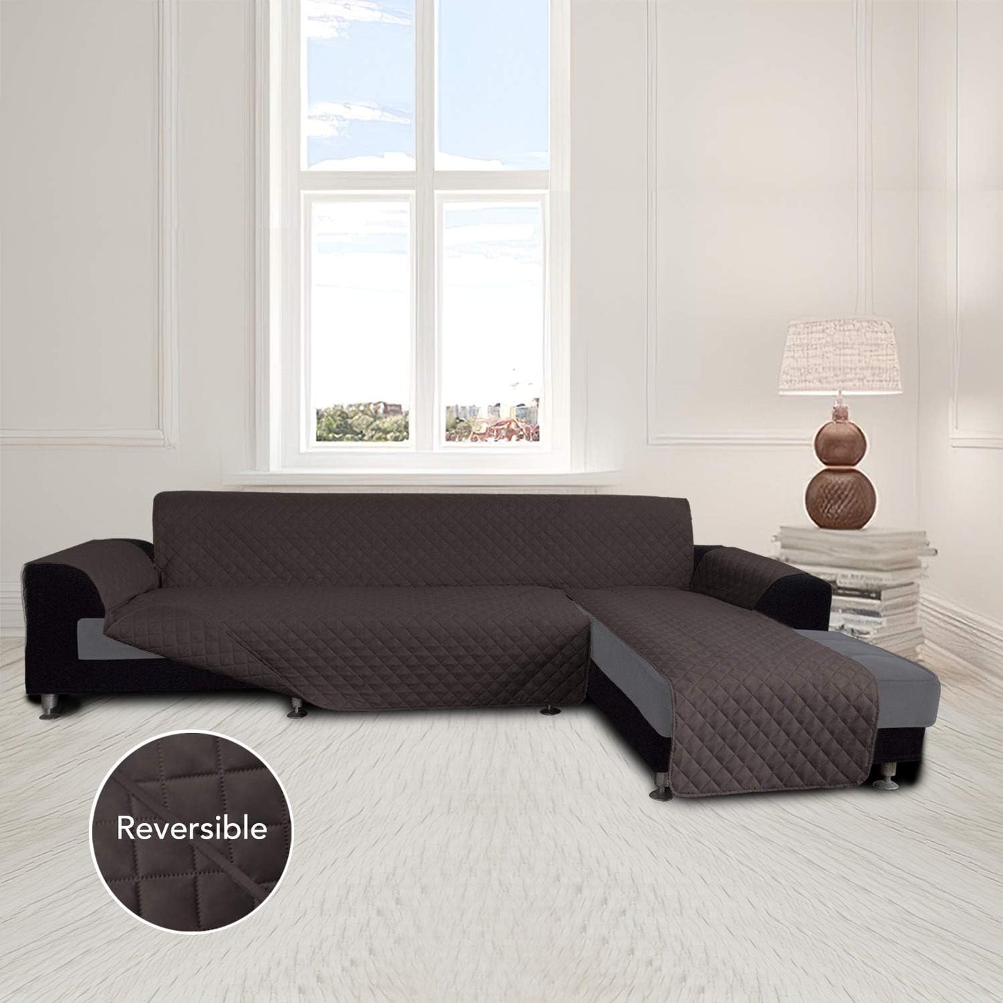 Easy-Going L Shape Sofa Slipcover - Reversible Sofa Cover for Pets & Furniture Protection (Large, Chocolate/Chocolate)