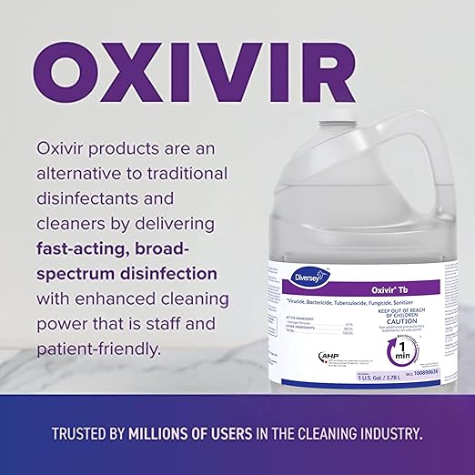 Oxivir Diversey 100898636 Tb One-Step Liquid Disinfectant Cleaner, Hospital Grade Accelerated Hydrogen Peroxide AHP, No Fragrance Added, Ready-to-Use, 1-Gallon