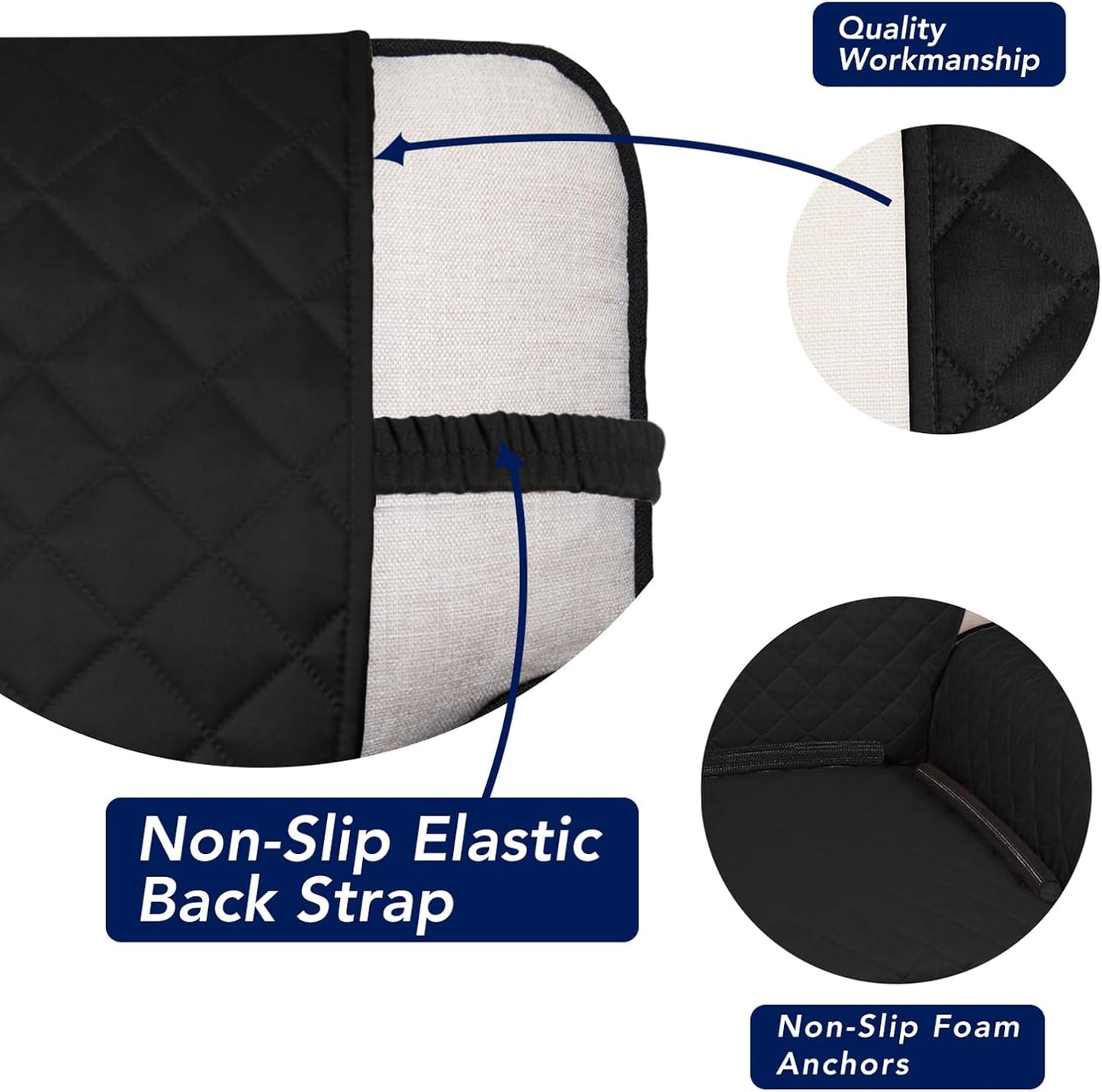 PureFit Reversible Quilted Sofa Cover, Water Resistant Slipcover Furniture Protector, Washable Couch Cover with Non Slip and Elastic Straps for Kids, Dogs, Pets (Oversized Chair, Black/Black)