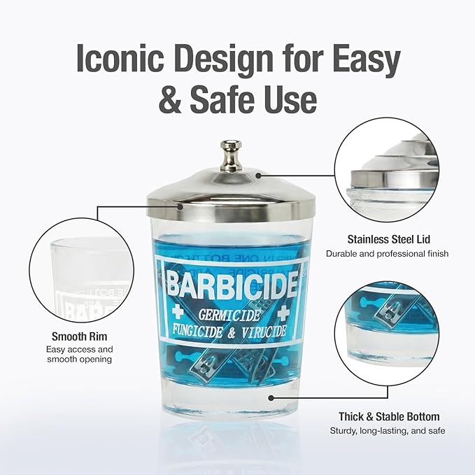 BARBICIDE Disinfectant Jar and Concentrate Starter Kit (4 Oz Jar + 16 Fl Oz)– Professional Salon, Spa & Barber Tool Sanitizing Kit
