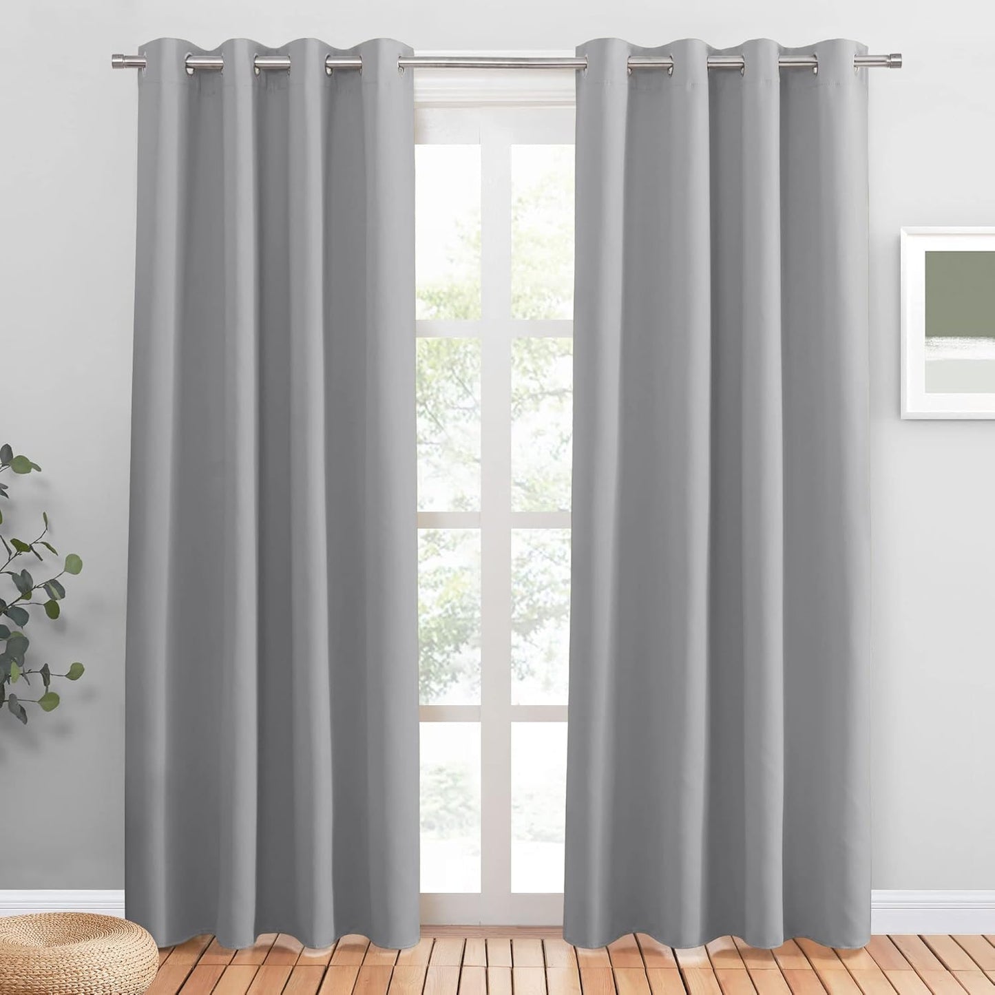 PONY DANCE Blackout Curtains for Bedroom - Noise Reductiong Window Drapes Room Darkening Curtains for Living Room/Dorways, 2 Panels, 55 x 80 inch, Sliver Grey