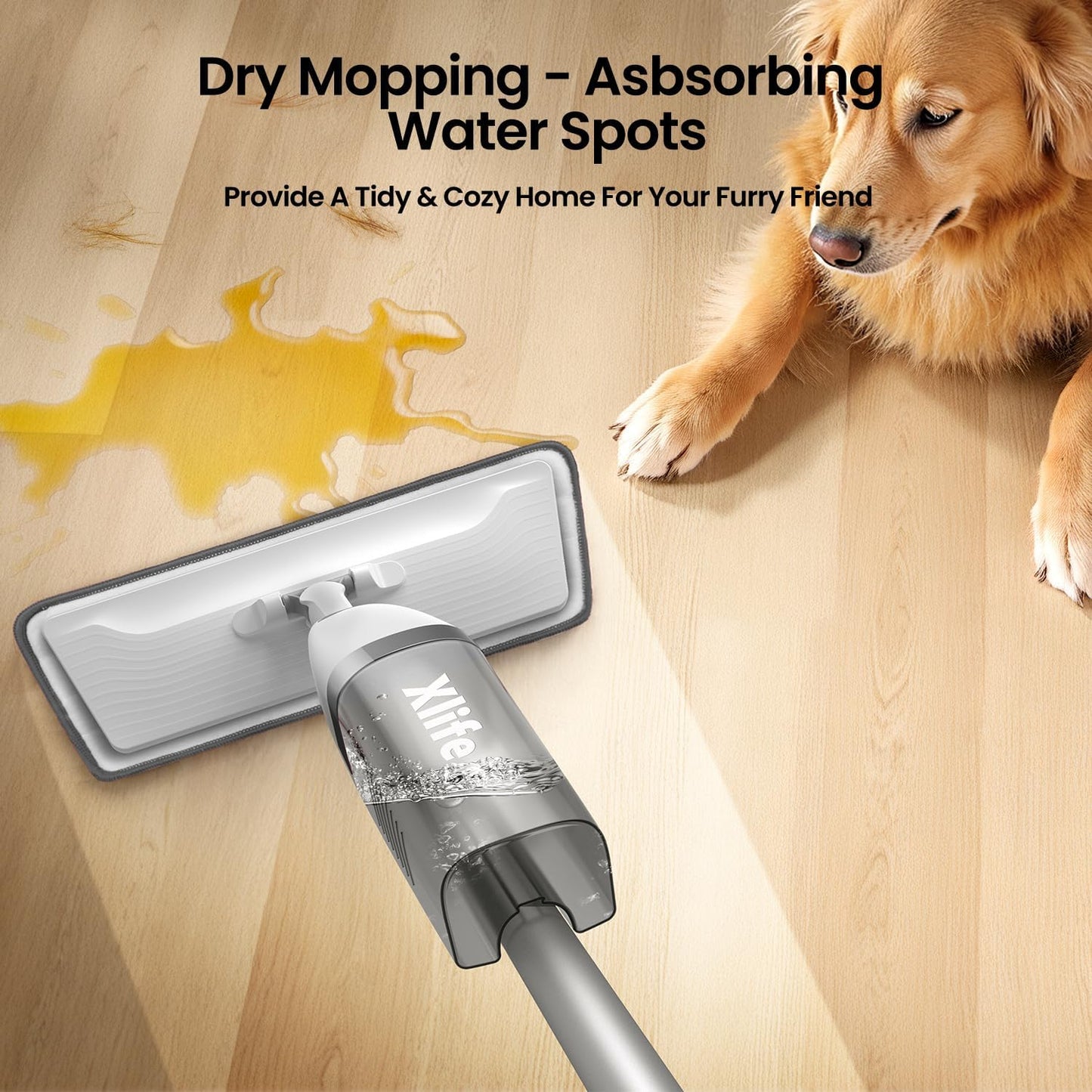 Spray Mops for Floor Cleaning, Xlife Microfiber Dust Mop with 3 Washable Pads Mop with Sprayer Wood Mops Commercial Home Use for Wood Hardwood Laminate Ceramic Tiles Floor-Gray (No Cleaner)