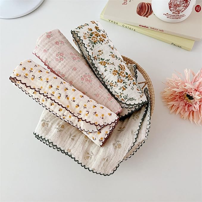 BuLuTu Softer Highly Absorbent Cleaning Cloths Oil Washable Reusable Cleaning Window Gifts,100% Cotton Cleaning Rags with Fresh Floral Pattern for Home and Kitchen Bar Mops Towels