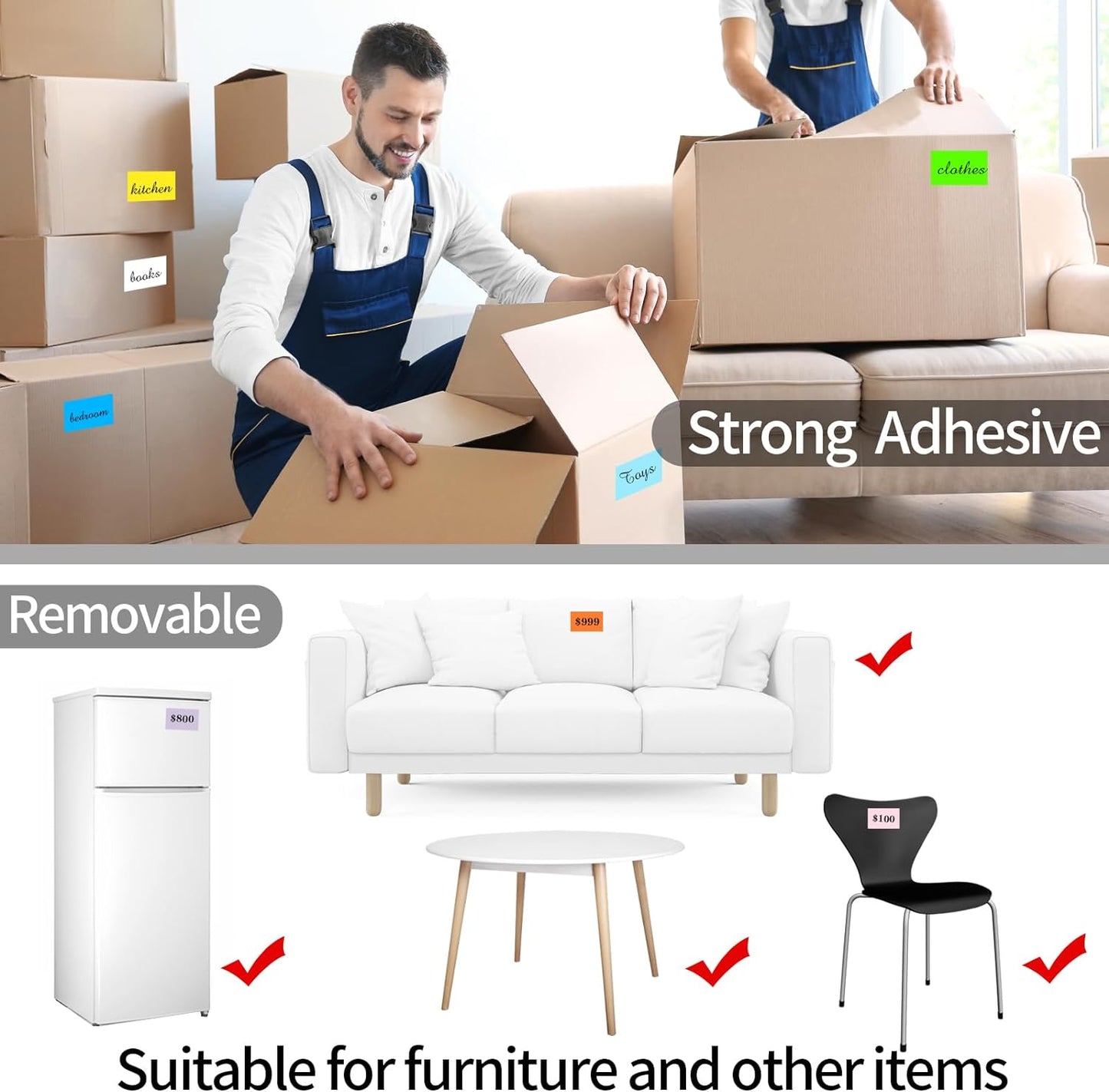 STARLIBOO Colored Labels Stickers 3 x 2 Inch, Removable Rectangle Moving Labels, 300Pcs Garage Sale Price Stickers, Adhesive Moving Labels for Boxes(Fluorescent Green)