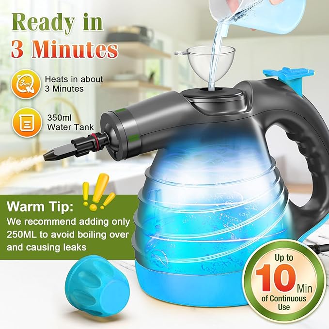 Handheld Steam Cleaner - 275°F High Temperature Fast Heating Multi-Purpose Portable Deep Steam Cleaner for All Surfaces With 9pcs Accessories, 100% Chemical-Free Steamer for Cleaning Home Car Grout