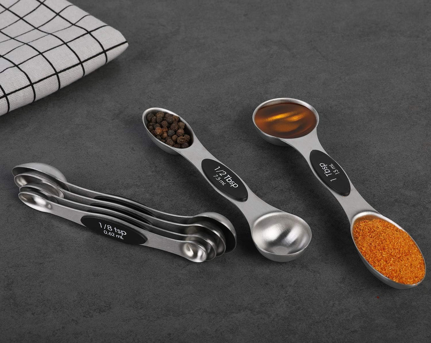 Magnetic Measuring Spoons Set of 6 Stainless Steel Dual Sided Stackable Teaspoon for Measuring Dry and Liquid Ingredients