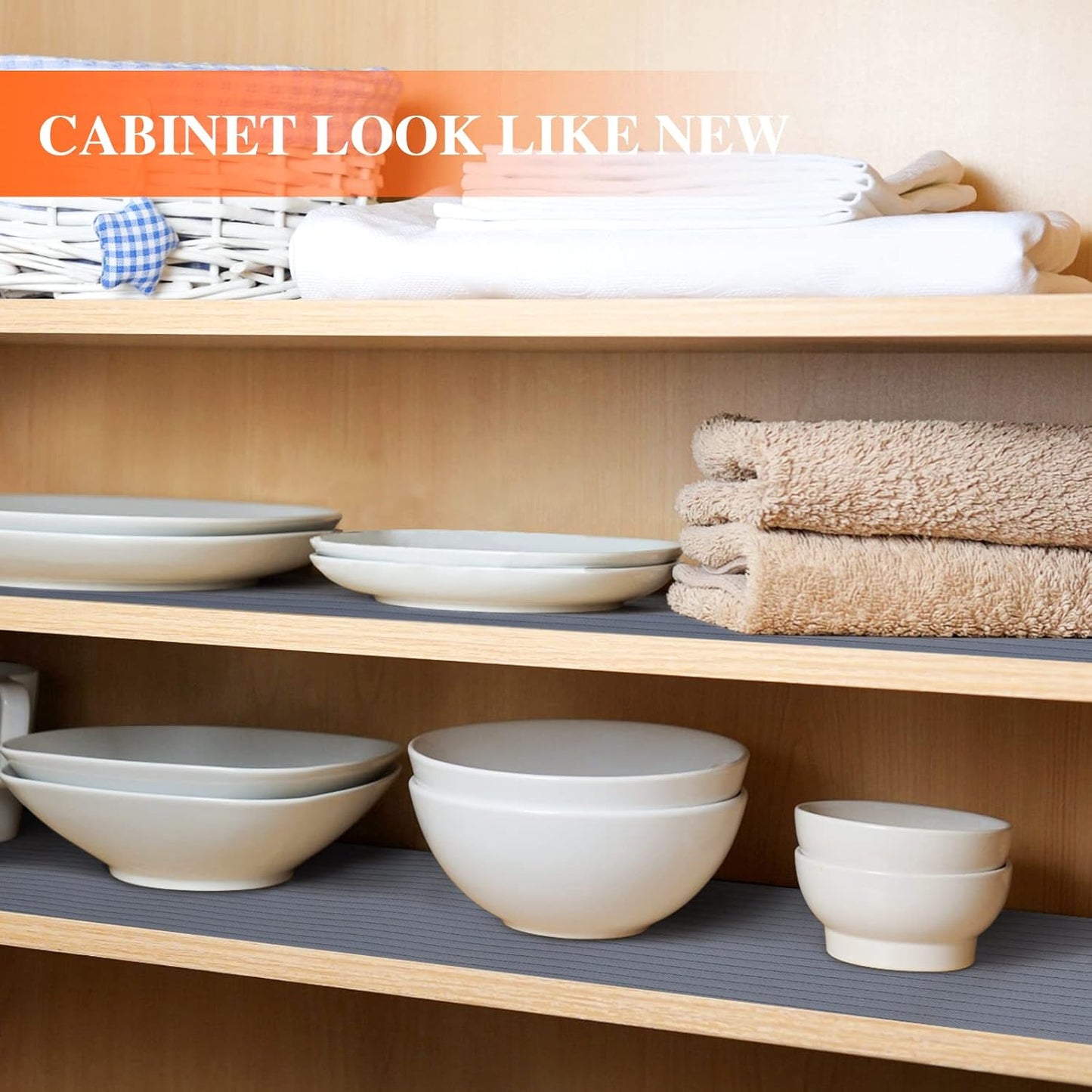 Shelf Liners for Kitchen Cabinets, 22Inch x 30Ft, Non Adhesive Shelf Liner, Non-Slip Kitchen Drawer Liners, Waterproof Durable Cabinet Liners for Shelves, Refrigerator, Pantry, Dark Gray